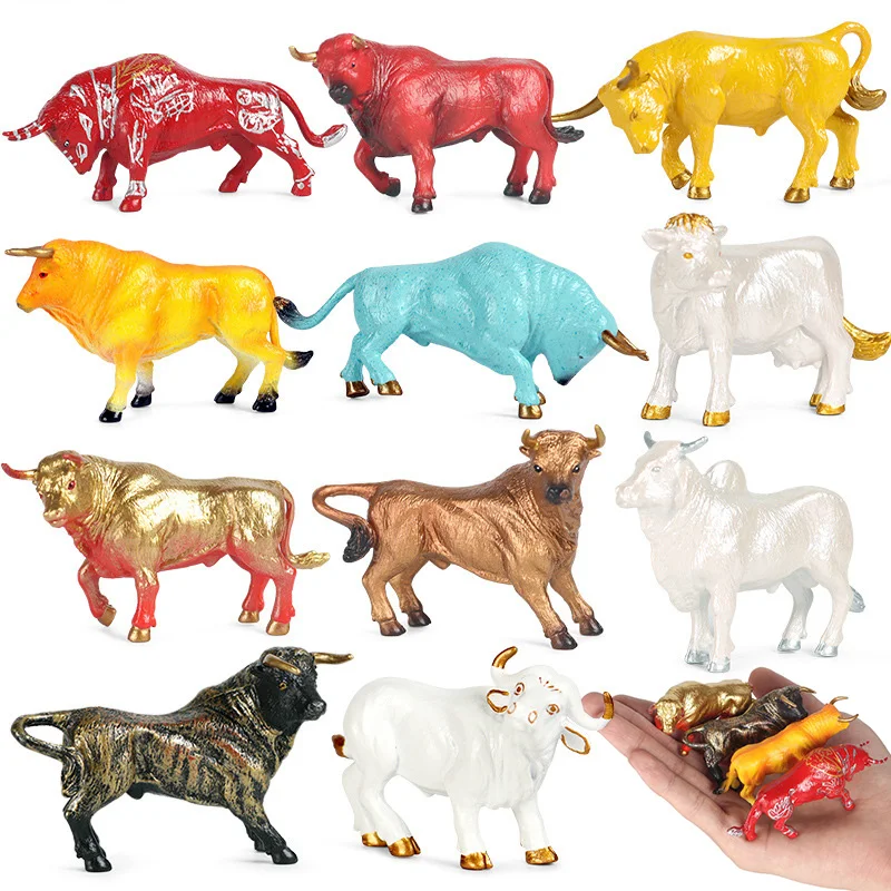 4Pcs Cow Set Simulated Mini Colorful Calf Action Figures Farm Yak Dairy Cattle Wildebeest Miniacture Educational For Childs Toys