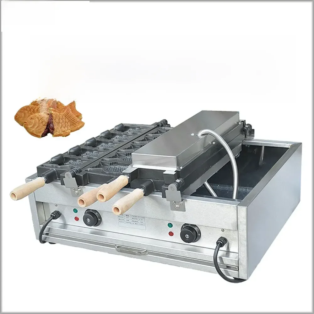 XEOLEO 3000W Electric Taiyaki Machine Fish Shape Waffle Maker 10Pcs Cake Machine 2-Plate Waffle Machine With Temperature Control