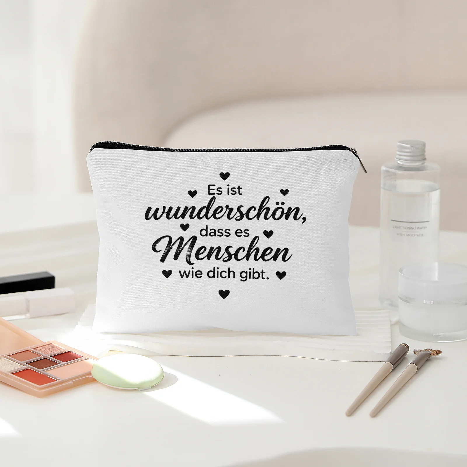1Pc. Having People Like You Is Really Great German Retro Design Multifunctional Travel Makeup Bag, Snack Storage Bag, Stationery Storage Bag, Fashionable Toiletry Bag, Canvas Double-Sided Printed Zipper Pouch