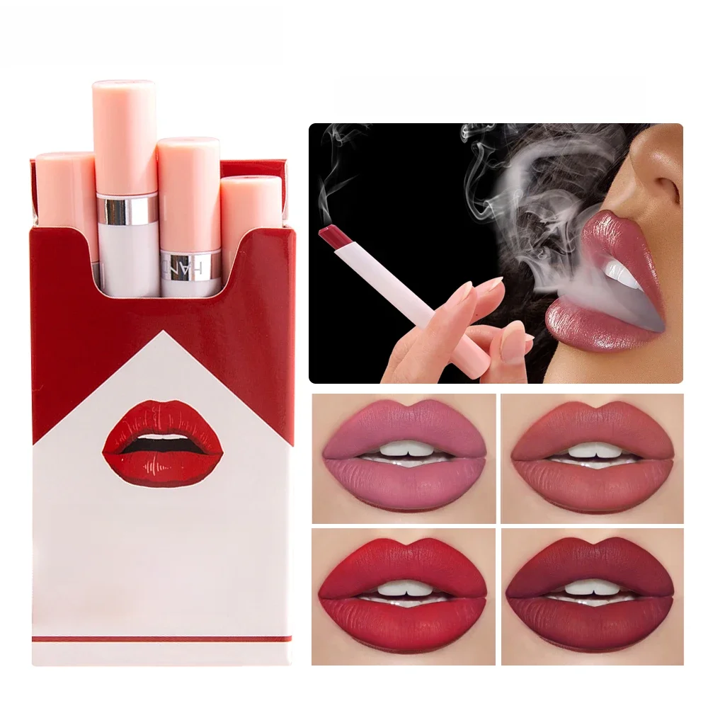 Handaiyan-Velvet Matte Lipstick Set, Cigarro Pequeno, Não é fácil de desvanecer, 4pcs por conjunto