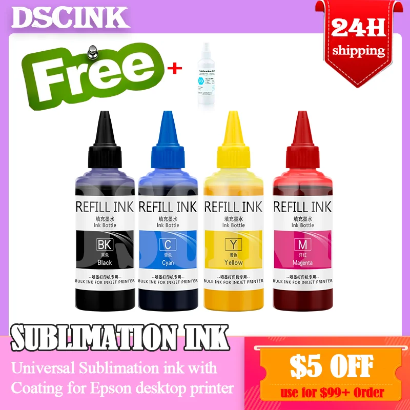 Universelle Sublimationstinte mit Beschichtung für Epson-Desktop-Drucker, Wärmeübertragung für T-Shirt-Gesichtsmaske, Baumwollbecher, 100 ml