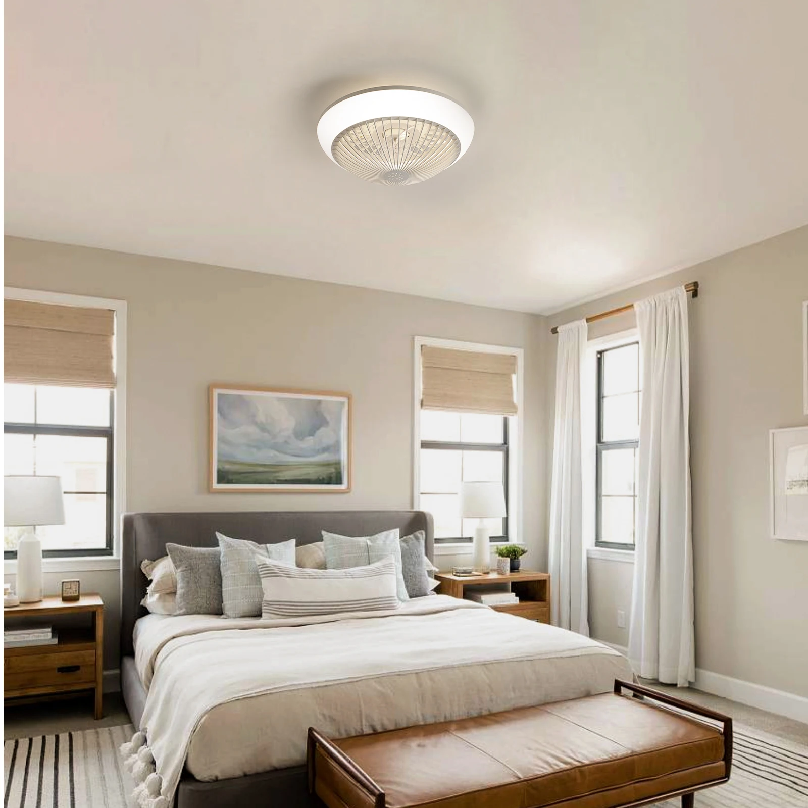 

15 Inch RGB Dimmable Led Enclosed Ceiling Fan with Light Modern Bladeless 6 Speed Remote Control for Bedroom Kids Room Party