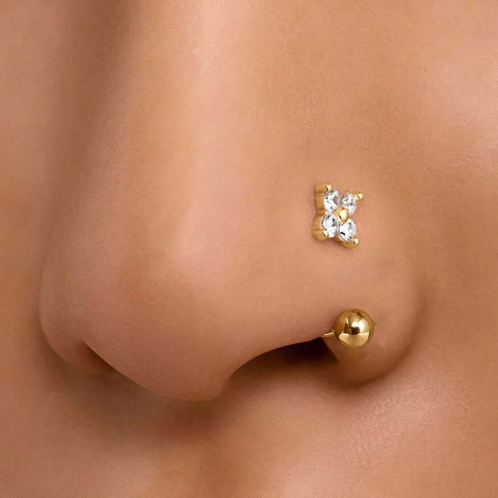 Women's Simple Flower-Shaped Nose Ring, 14K Gold Plated