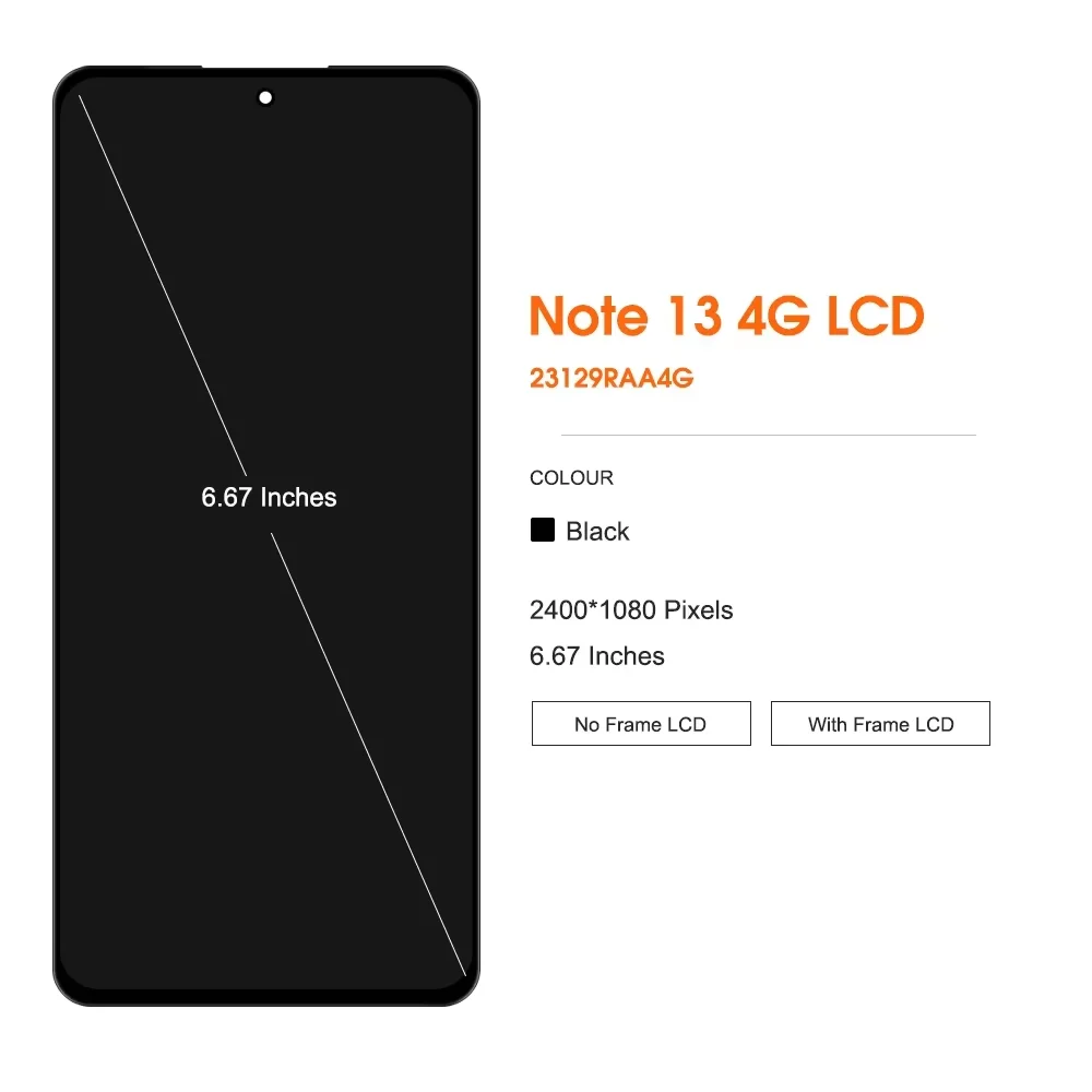Original XiaoMi Redmi Note 13 4G 6.67-inch AMOLED Screen with Frame Touch Screen Adaptation - Compatible with 23129RAA4G/23124RA