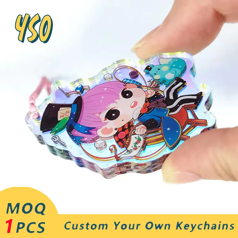 

YSO CNC Diamond Cut Acrylic Logo Keychain Custom Print Rainbow Charms Family photo customization