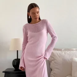 Women Fashion New Round Neck Dress Suit Elegant Solid Color Long Sleeve Sunscreen Cozy Summer Dresses Female Beach Skirt Suit