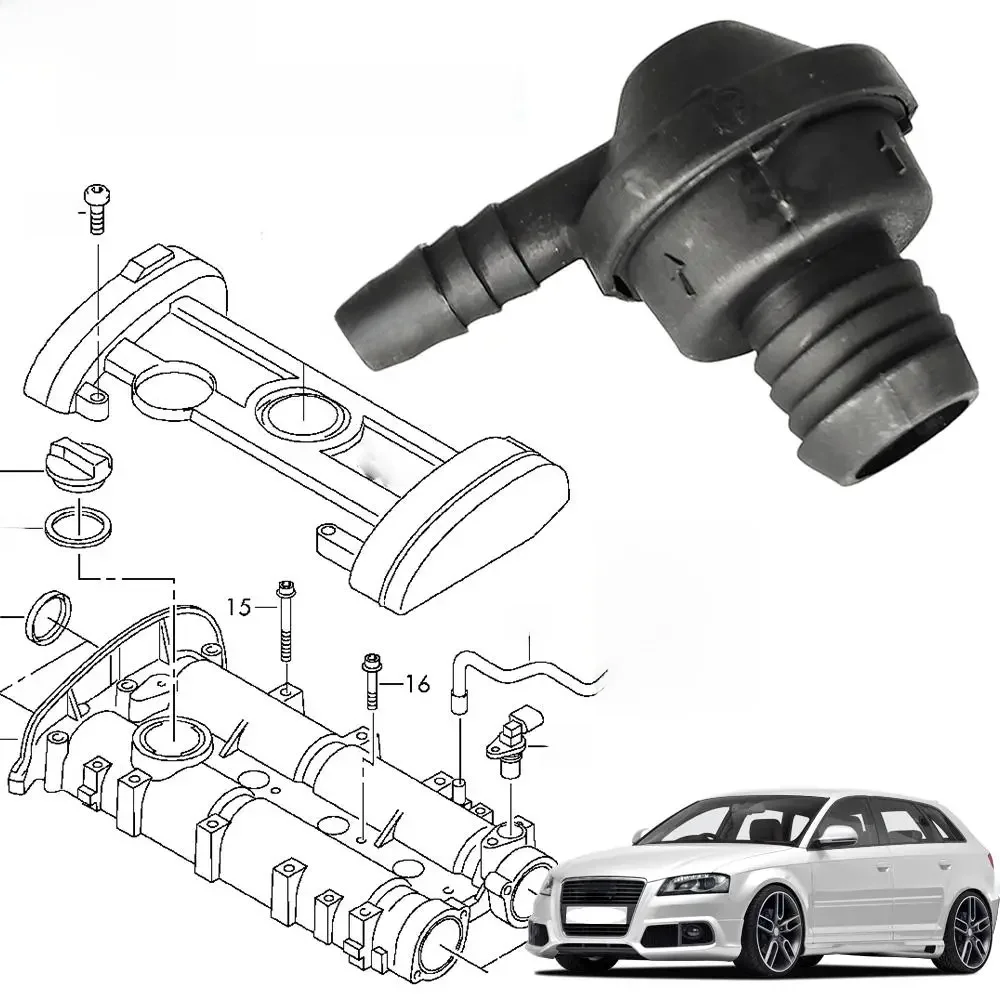 Pour AUDI A1 8X 2010-2015 A3 8P 2007-2013 1.2 1.4 TSI TFSI 030103175 Tuyau de reniflard de moteur B, Valve d'évent unidirectionnelle 030103175 B B