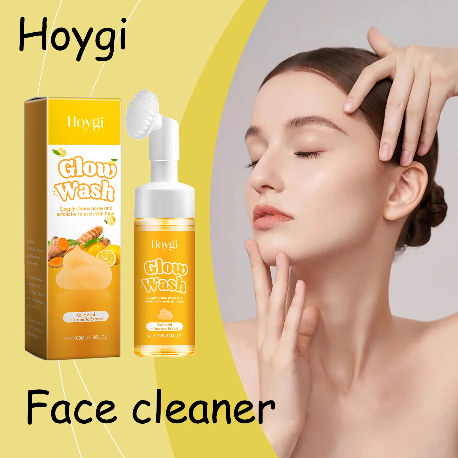 

Hoygi Turmeric Face Wash Gentle Cleaning Pore Dirts Improve Skin Texture Relief Dryness Hydrating Face Cleaning Gel with Brush