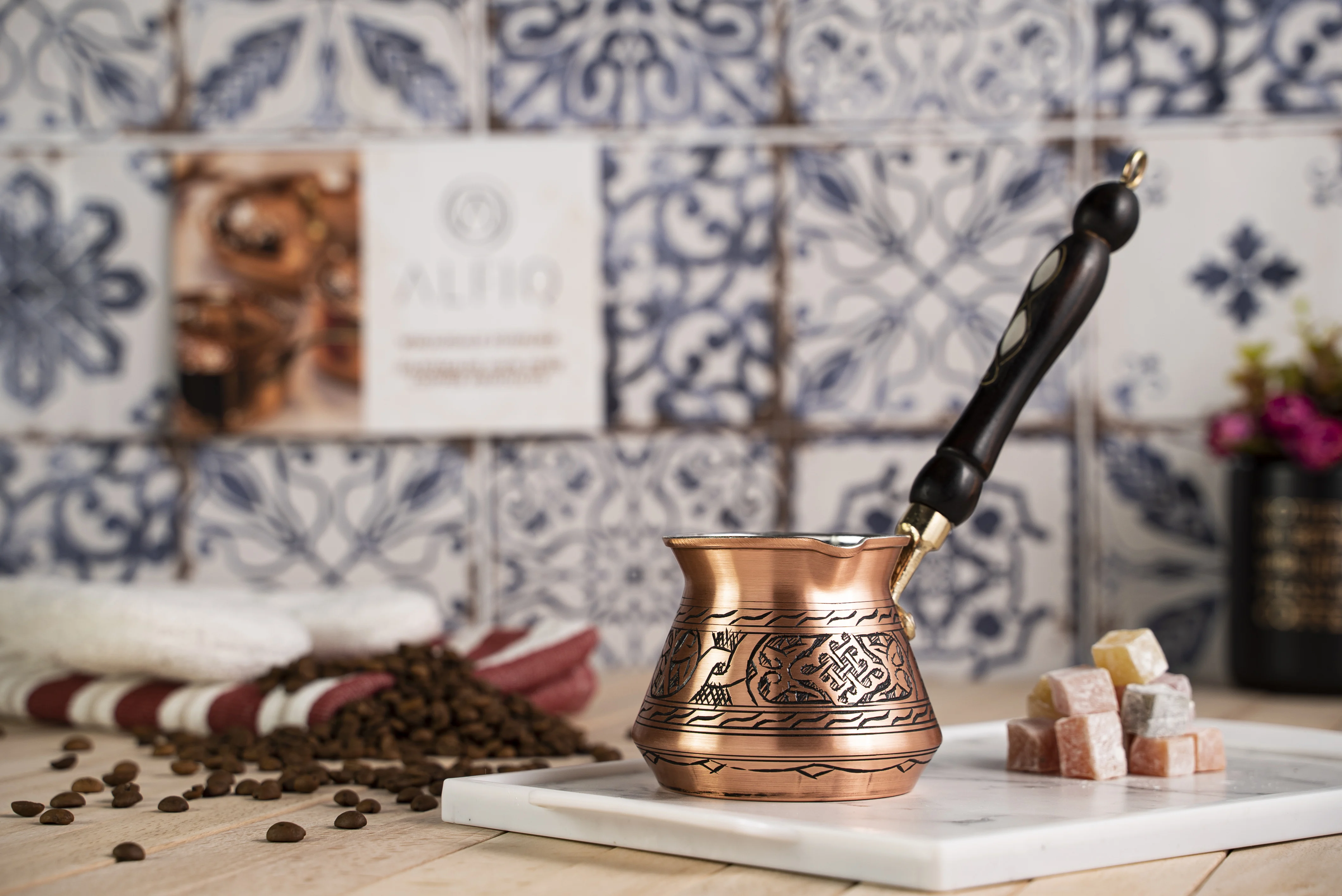 Pure Black Copper Wooden Handle Turkish Coffee Pot