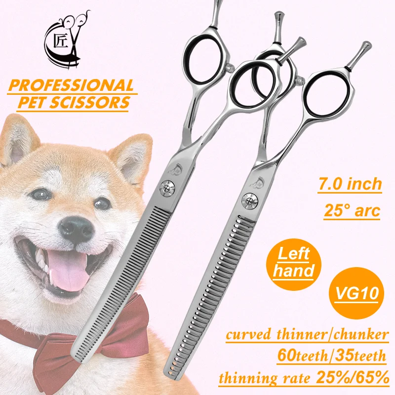 

Crane Left Hand 7 Inch VG10 Steel Pet Dog Grooming Scissors Curved Thinner/Chunker Scissors Thinning Shears For Dogs Groomer