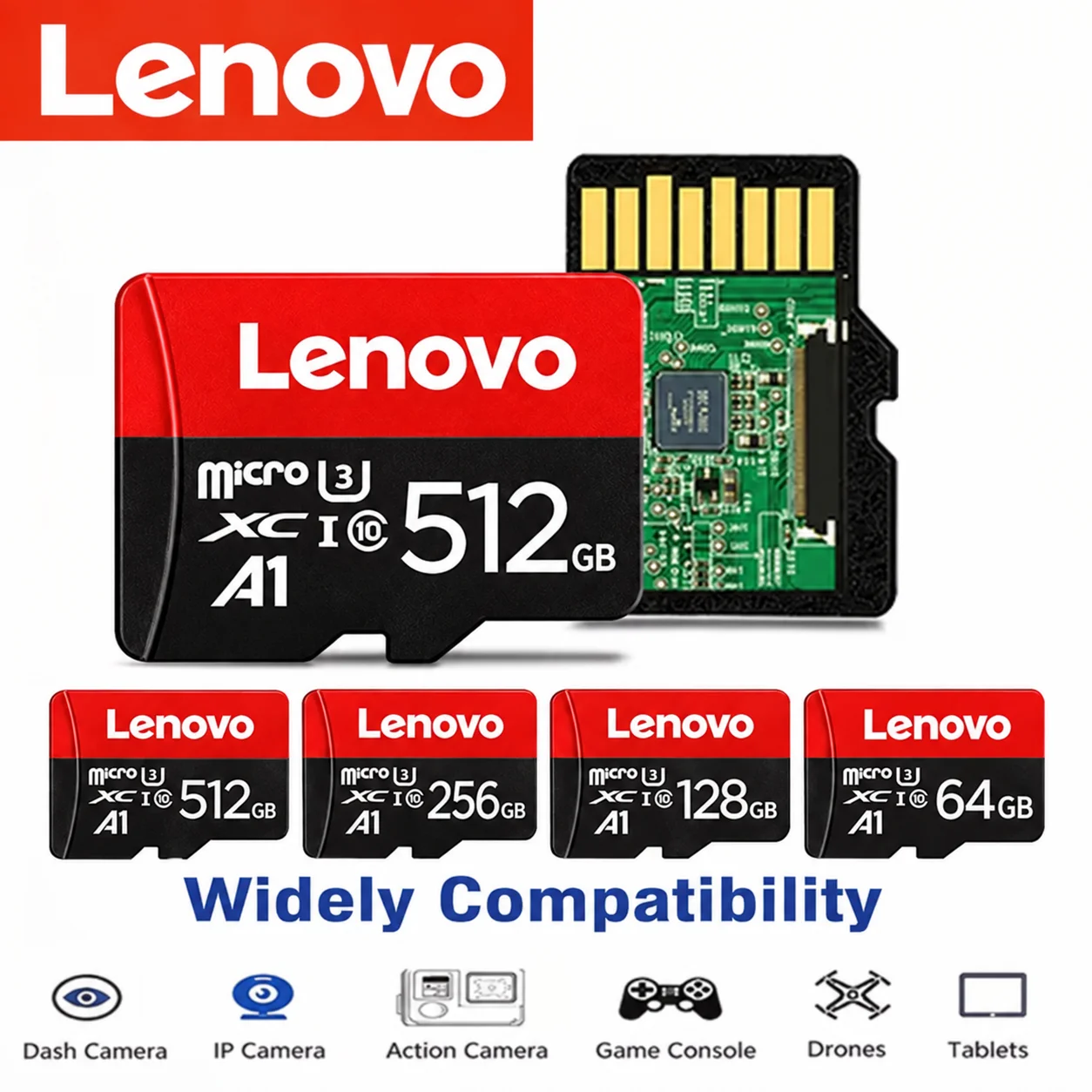 Lenovo Memory Cards 128GB 512GB High Speed Micro SD Card 32 64GB Class 10 Mini SD Card Cartao De Memoria TF Card for Smartphone