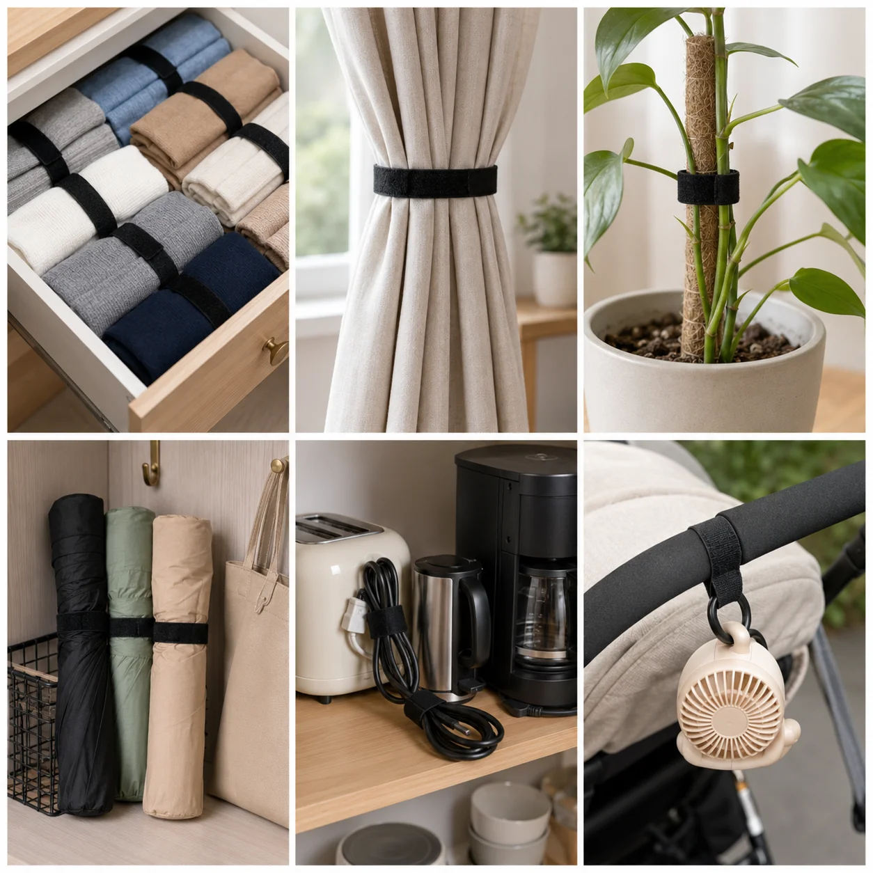 Velcros Straps Reusable Organizer Black Hook and Loop Nylon Fastener Cable Ties Adjustable Wire Wrapping Cable Cord Management view 4