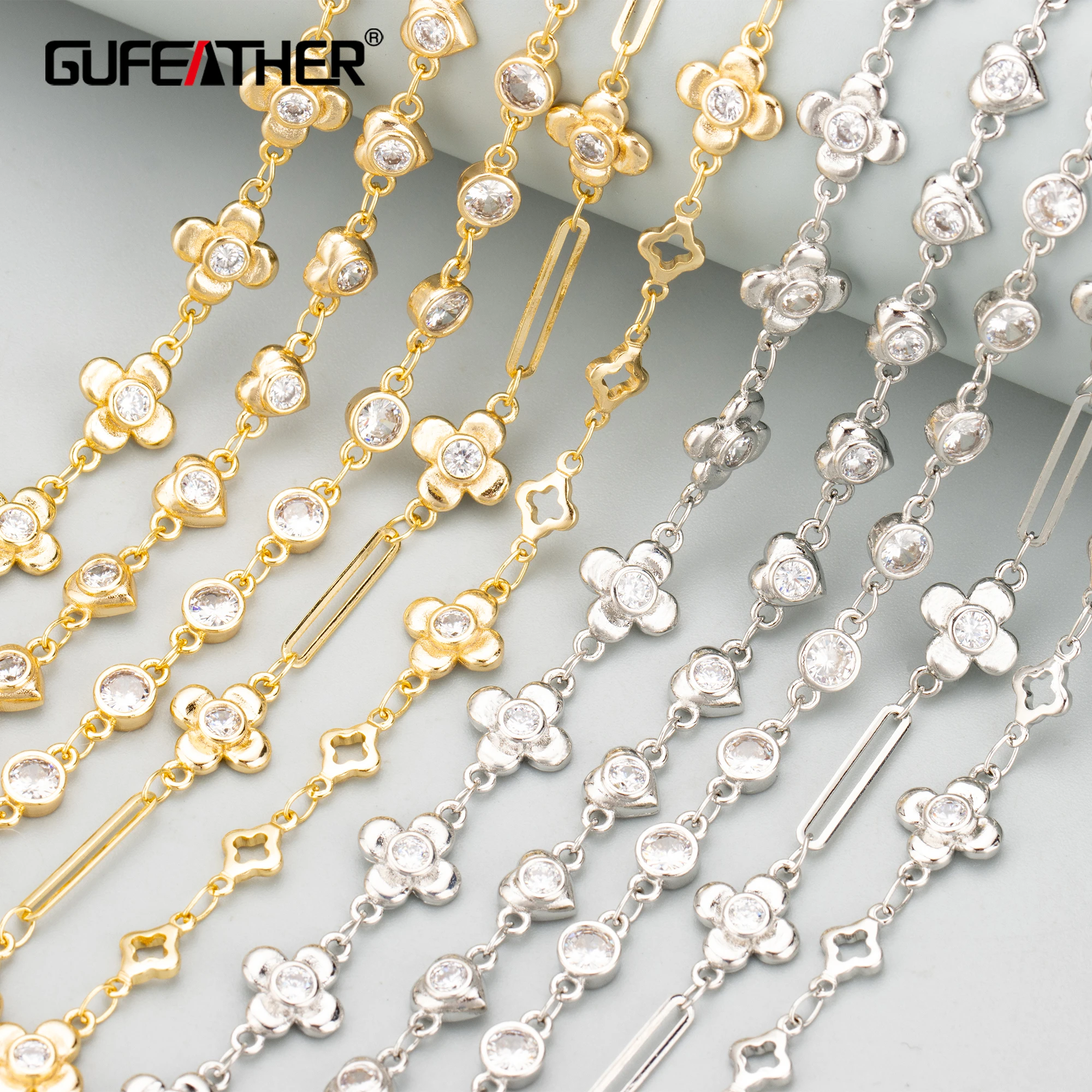 GUFEATHER C344,chain,18k gold rhodium plated,copper,nickel free,zircons,charms,jewelry making,diy bracelet necklace,50cm/lot