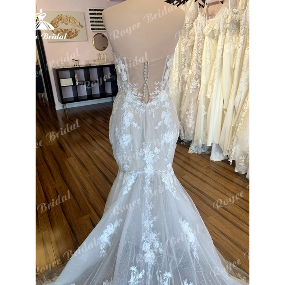 Sexy Sweetheart Corset Sleeveless Back Button Lace Tulle Sweep Mermaid Wedding Dress For Women Boho Bridal Gowns Robe De Mariée