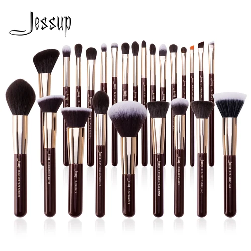Jessup Juego de brochas de maquillaje, pelo sintético Natural profesional, base en polvo, contorno, sombra de ojos, 15-25 uds.