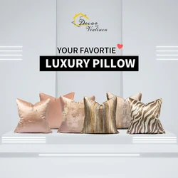 Luxury Jacquard Cushion Cover Pillow Case, Gold Home Decor Sofa Pillow Cover, Decorative Couch Throw Pillowcase for Living Room