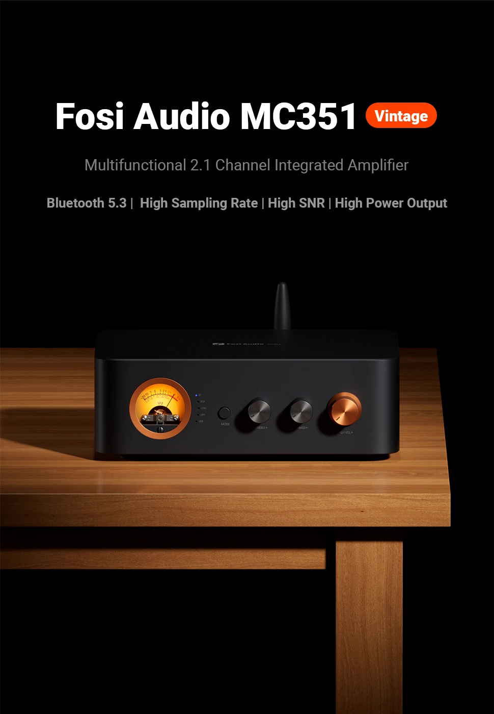Fosi Audio MC351 Amplificador integrado estéreo Bluetooth de 2.1