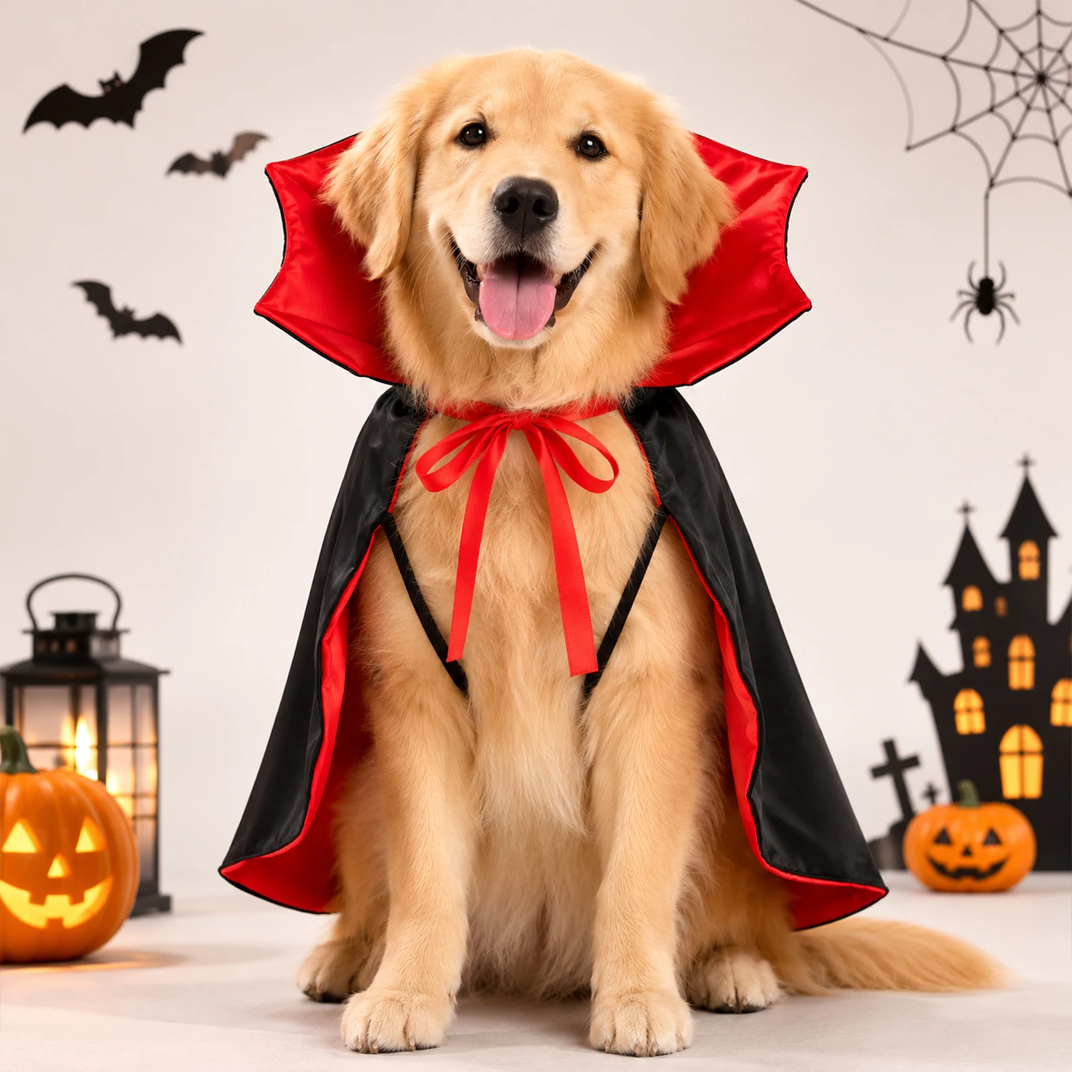Halloween-Vampirumhang für Hunde und Katzen, schwarzer, roter Zaubererumhang, Haustierkostüm mit verstellbarer Krawatte, gruseliges Verkleidungs-Outfit. – Detail 2