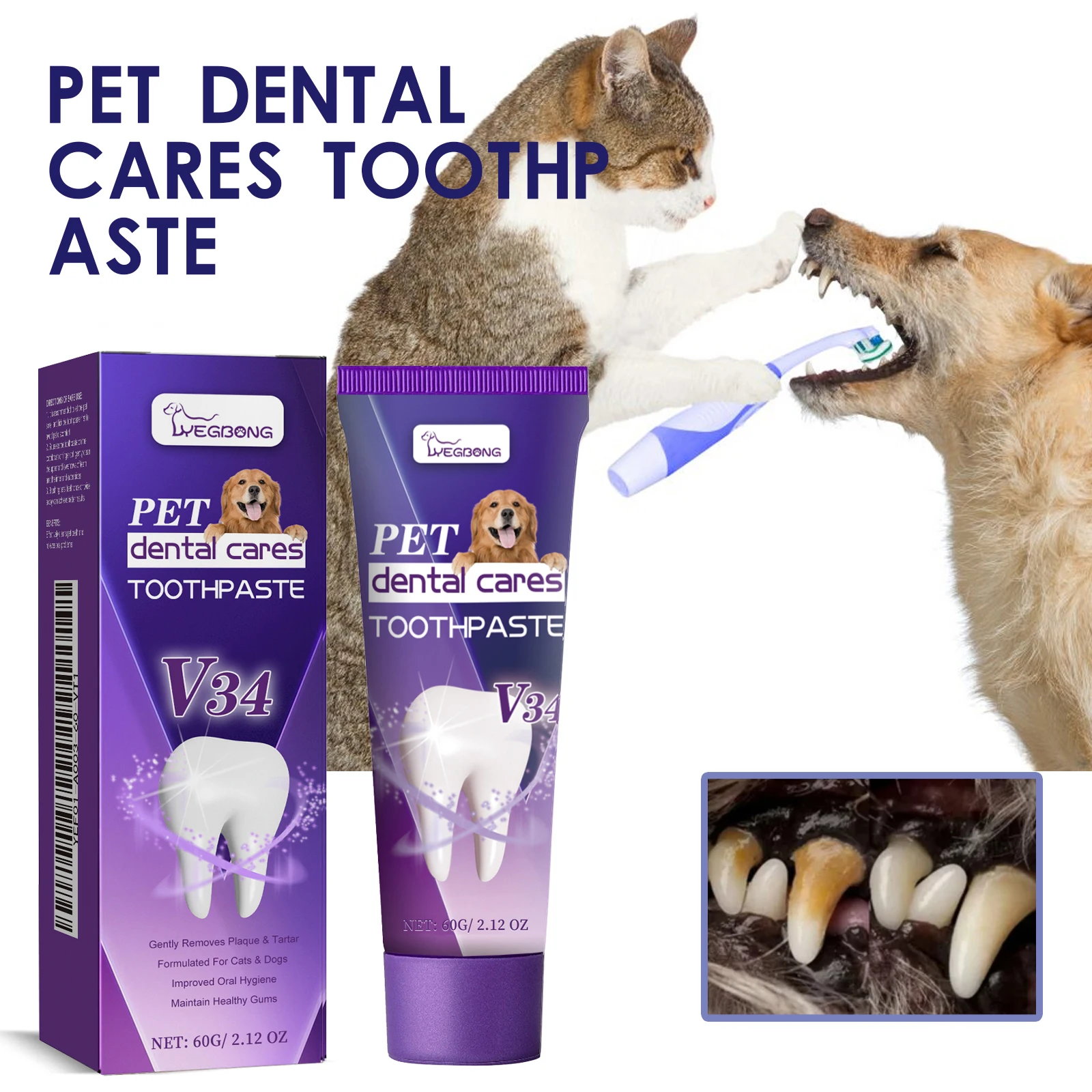 

60g Pet V34 Toothpaste Fight Gum Disease Eliminate Bad Breath Safe Trusted Ingredients Cleaning Supplies for Dogs&Cats