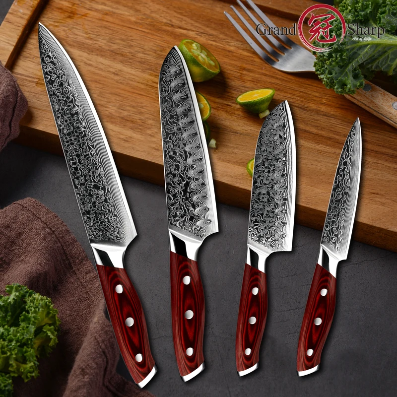 Damascus Kitchen Knife Japanese Damascus Chef Santoku Kitchen Knives Best Gift Cooking Tools Grandsharp Brand High Quality