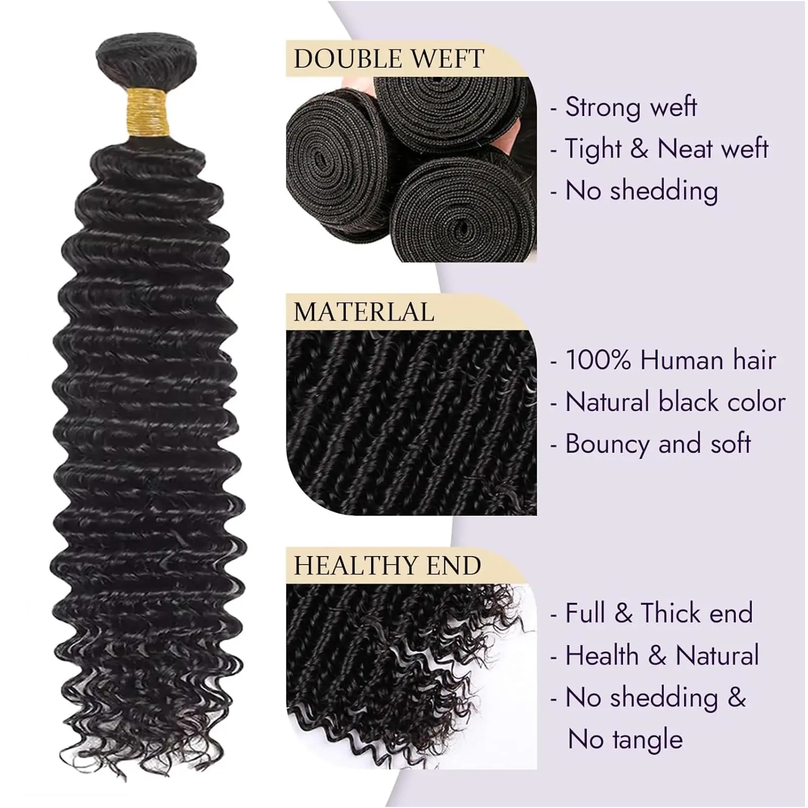 Deep Wave 1 3 Bundles 100% Human Hair Bundles Deep Wave Human Hair Bundle Human Hair Extensions Natural Black For Women
