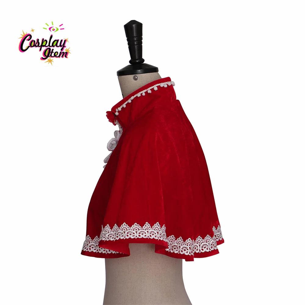 Christmas Party Winter Rode Fluwelen Cape Mantel Middeleeuwse Cosplay Accessoires Vrouwen Korte Lengte Cape Shawl Victoriaanse Kostuum