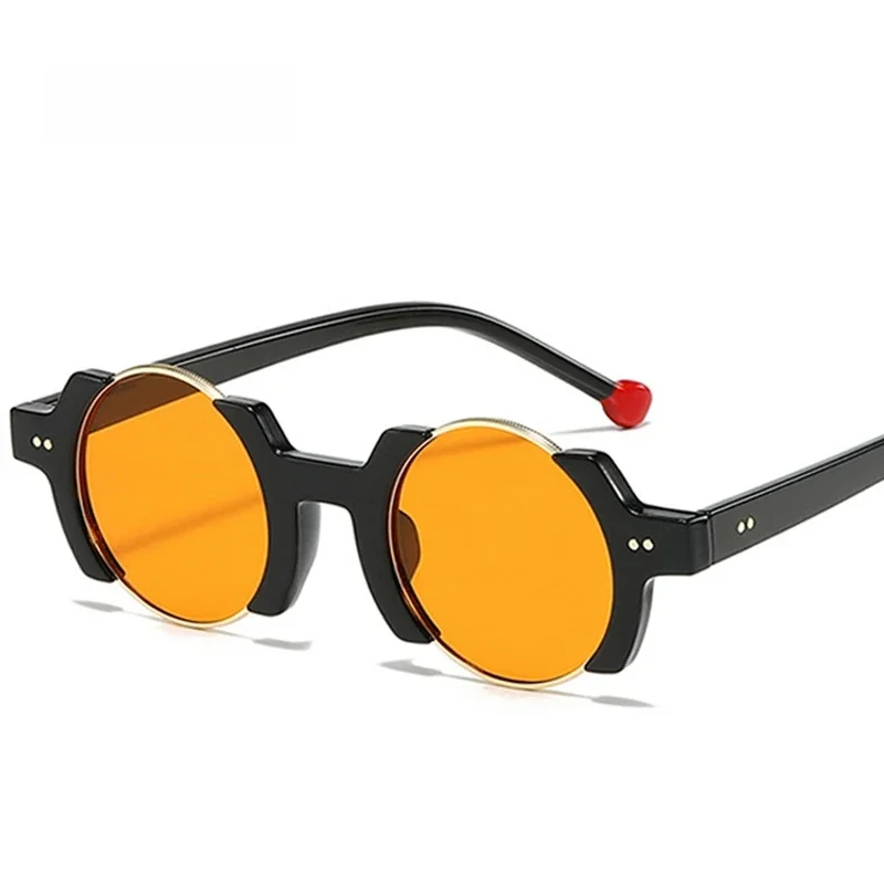 SO i EI Ins popularne modne okrągłe damskie okulary przeciwsłoneczne w stylu punkowym Retro nity mężczyźni modne żółte niebieskie okulary przeciwsłoneczne gradientowe odcienie UV400 — zdjęcie 2
