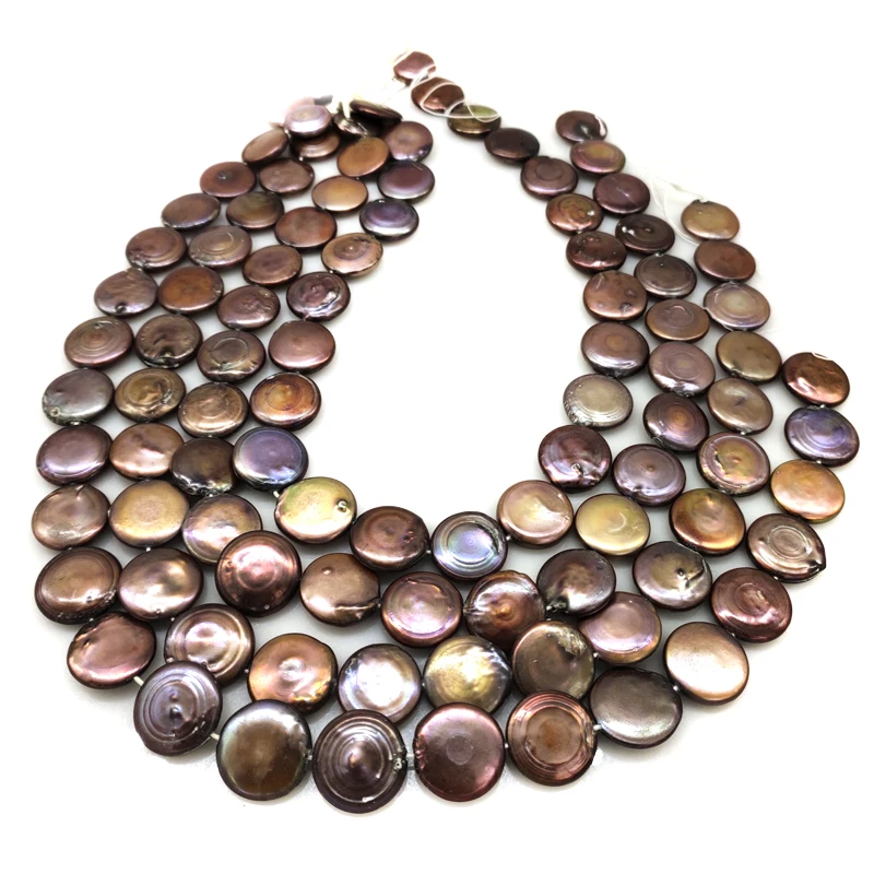

16 inches 16-17mm Good Luster Coffee Large Natural Coin Pearl Loose Strand
