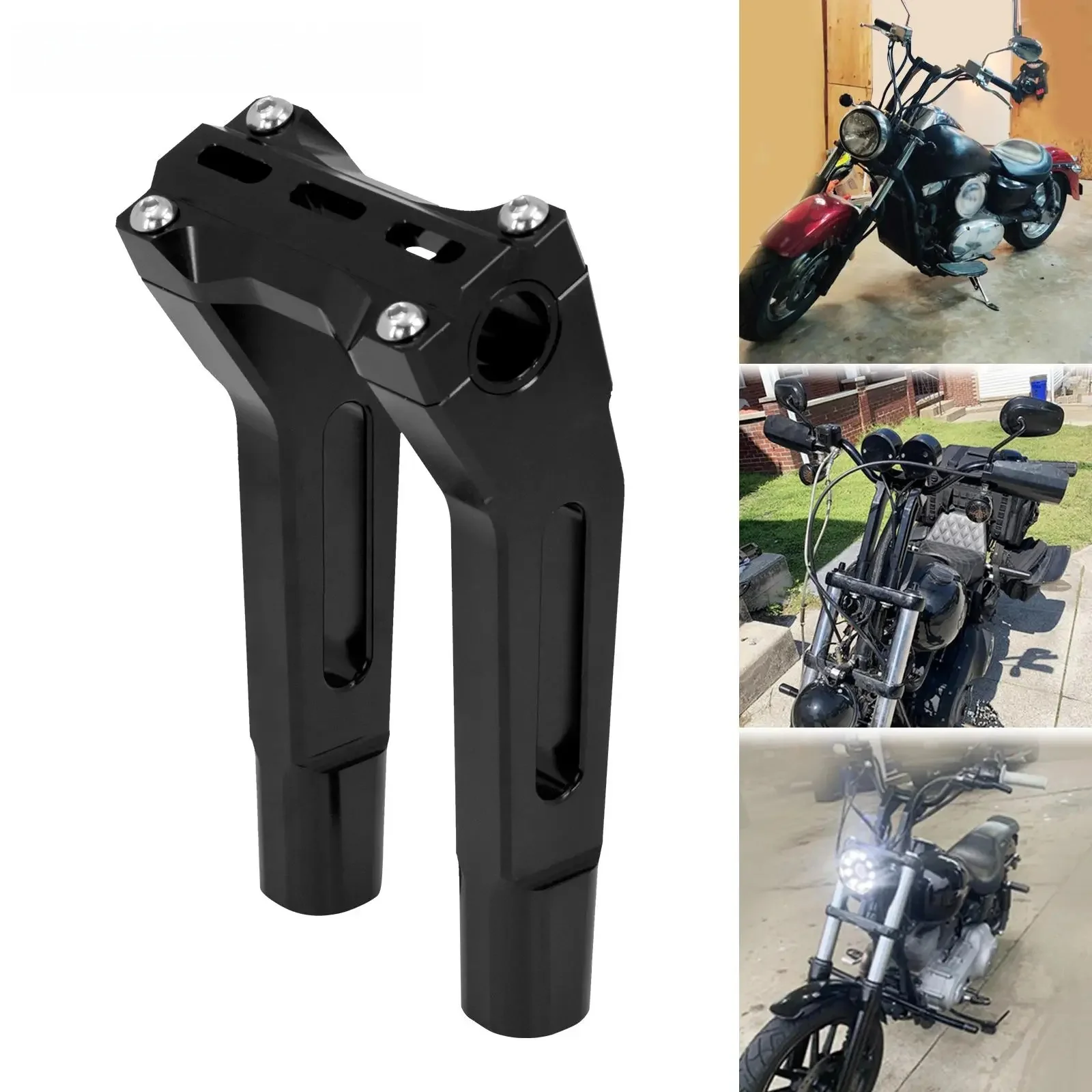 Motorfiets 10 ''Stuurrisers Klem Pullback Zwart Voor Harley Touring Sportster Xl Xr Dyna Softail Electra Glide Fatboy Fxdb - afbeelding 2