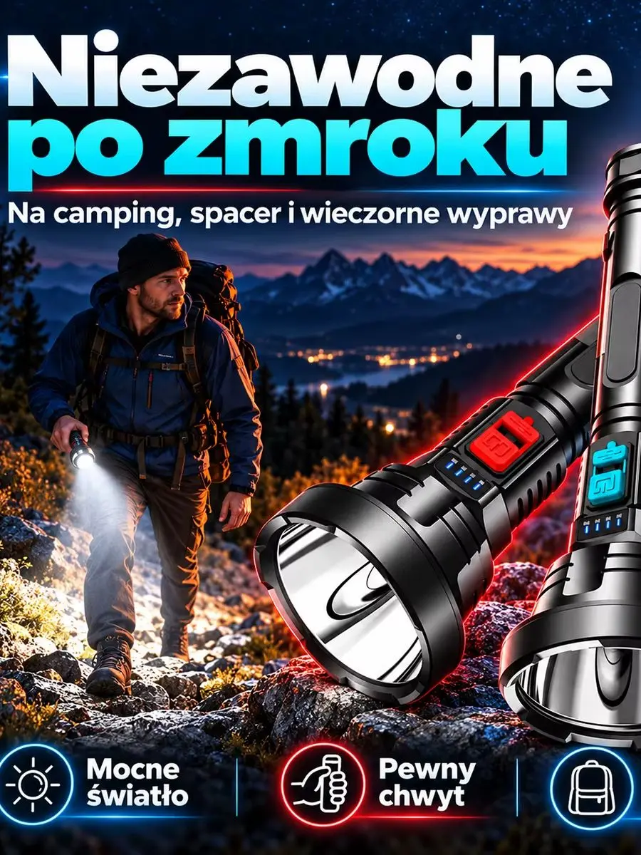 Wielofunkcyjna Latarka LED z Bocznym Światłem, Plastikowa Latarka Ręczna do Kempingu, Turystyki, Napraw i Sytuacji Awaryjnych — 2