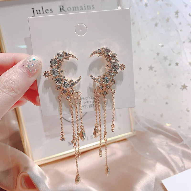 Exquisite Perlenmond-Asymmetrische Wassertropfen-Ohrringe für Frauen, Koreanische Mode Schmetterling Blumen Zirkon Ohrringe Hochzeitsschmuck – Detail 18