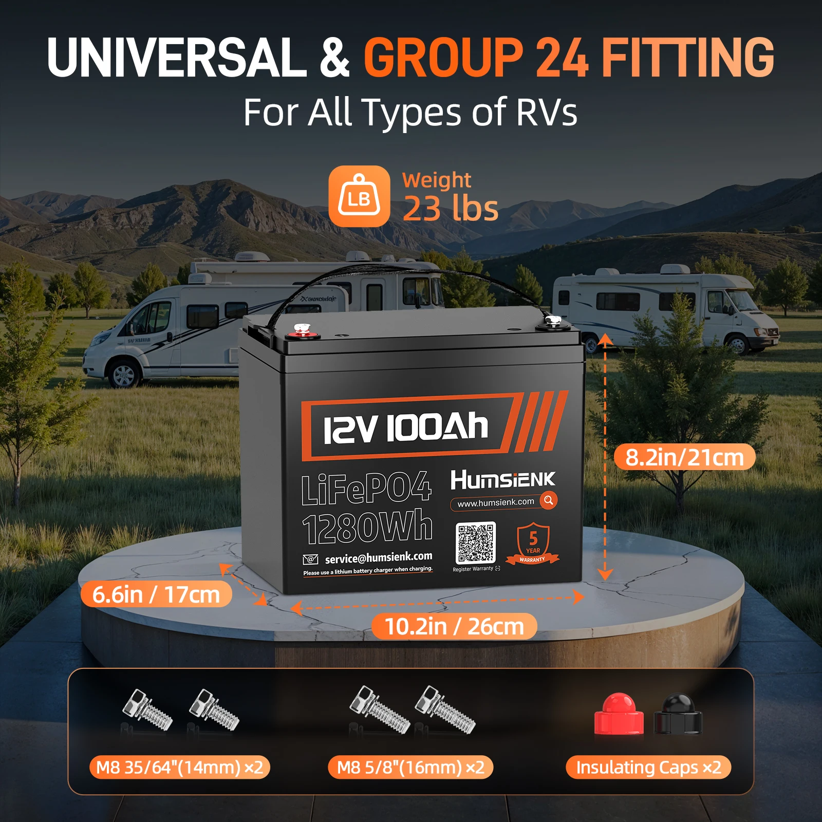 Humsienk 12V 100AH LiFePO4 Battery, Built-in 100A BMS, 15000+ Deep Cycle, Low-Temp Protection, Rechargeable Lithium Battery for RV, Van, Golf Cart, Boat, Camper, Marine, Trolling Motor, Off-Grid, Solar Energy Storage, 5-Year Warranty, Size GP24