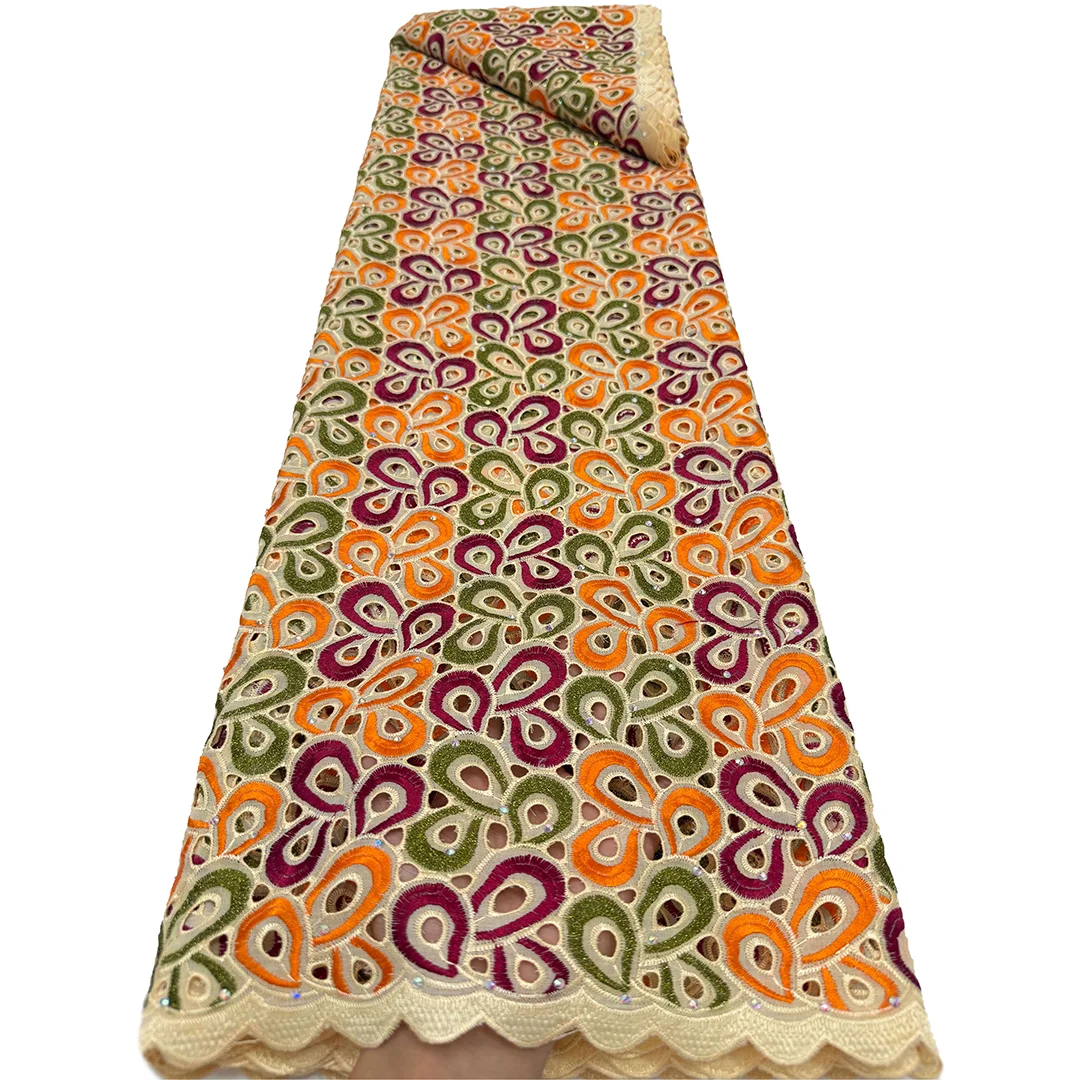 

African Multicolor Gem Water Soluble Lace Fabrics Nigerian Guipure Cord Lace Fabrics Embroidered For Women Sewing Wedding Dress