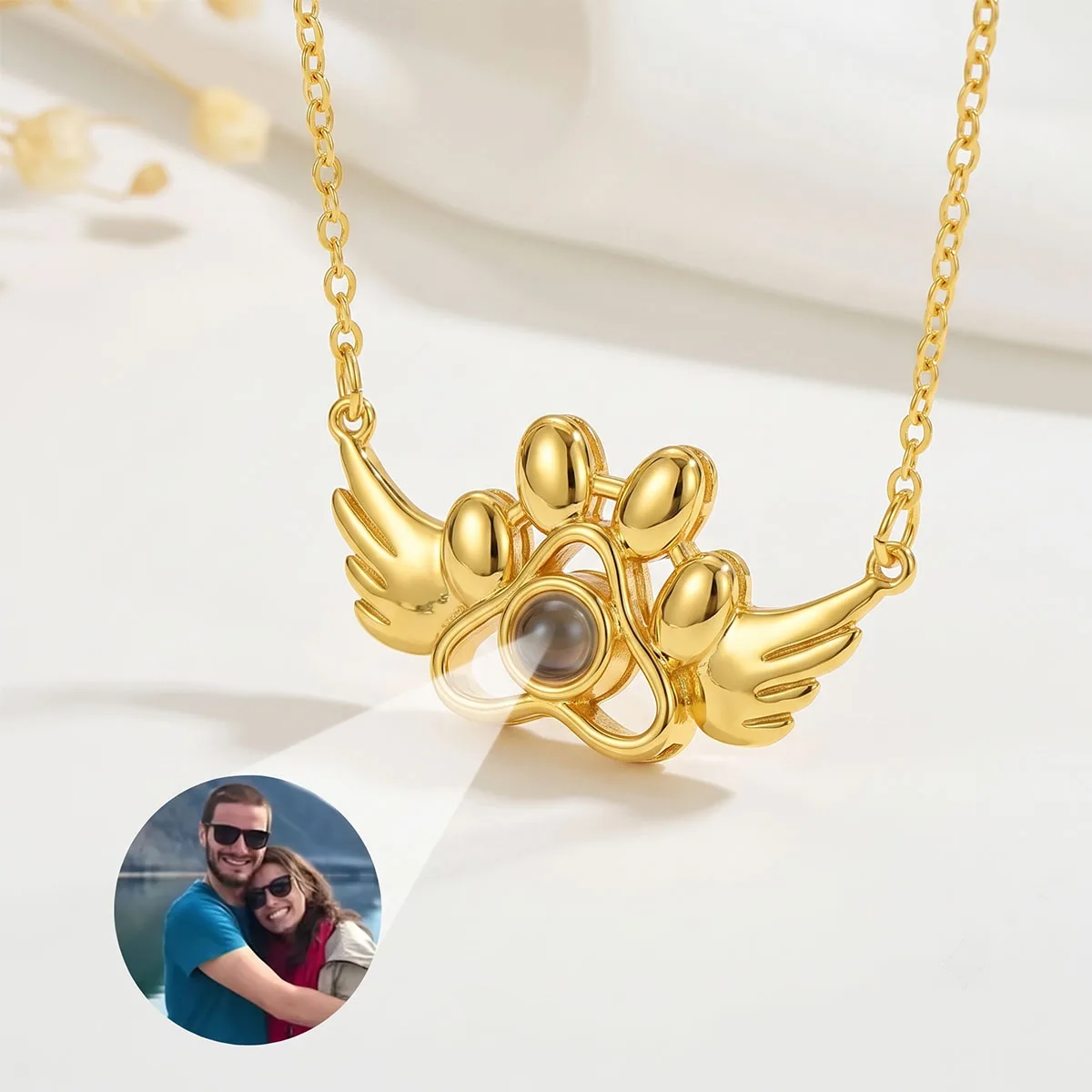 Personalized Picture Projection Necklace With Wings Custom Photo Dog Paw Pendant projection Necklaces For Pet Enthusiasts Gift