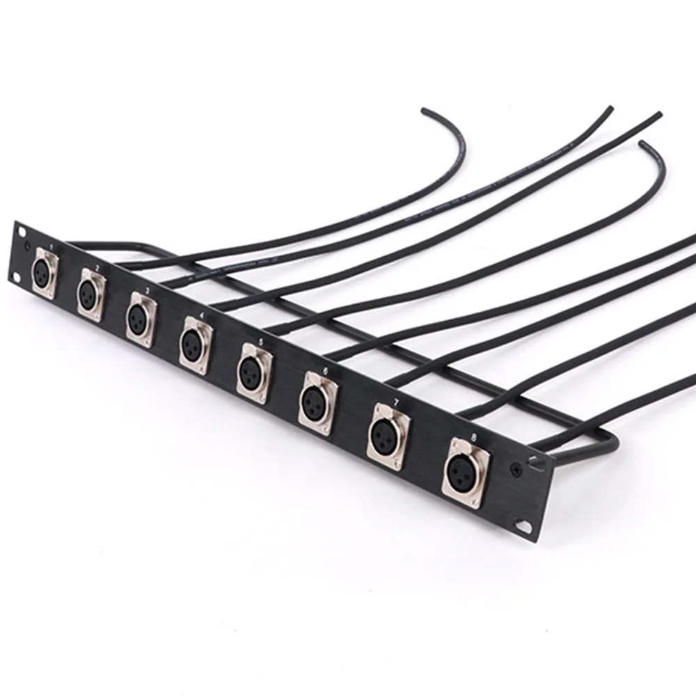 1pc Customized Cabinet 8-Way 1U Rack Panel,8-Hole 3Pin XLR Male/Female Chassis MIC Socket+Audio Shielded Wire Open