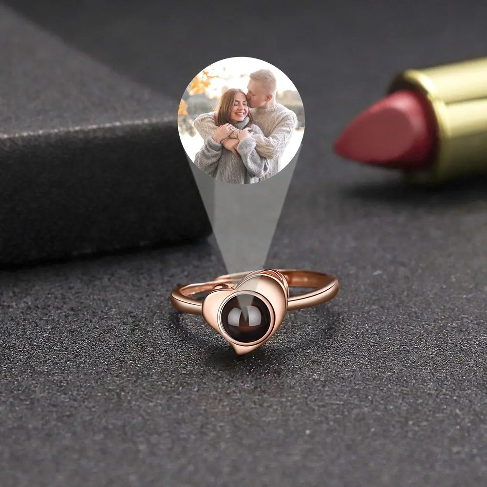 925 Sterling Silver Custom Photo Rings for Women Couple Men Heart Pendent Ring Simple Trendy Party Gifts Fine Accessories
