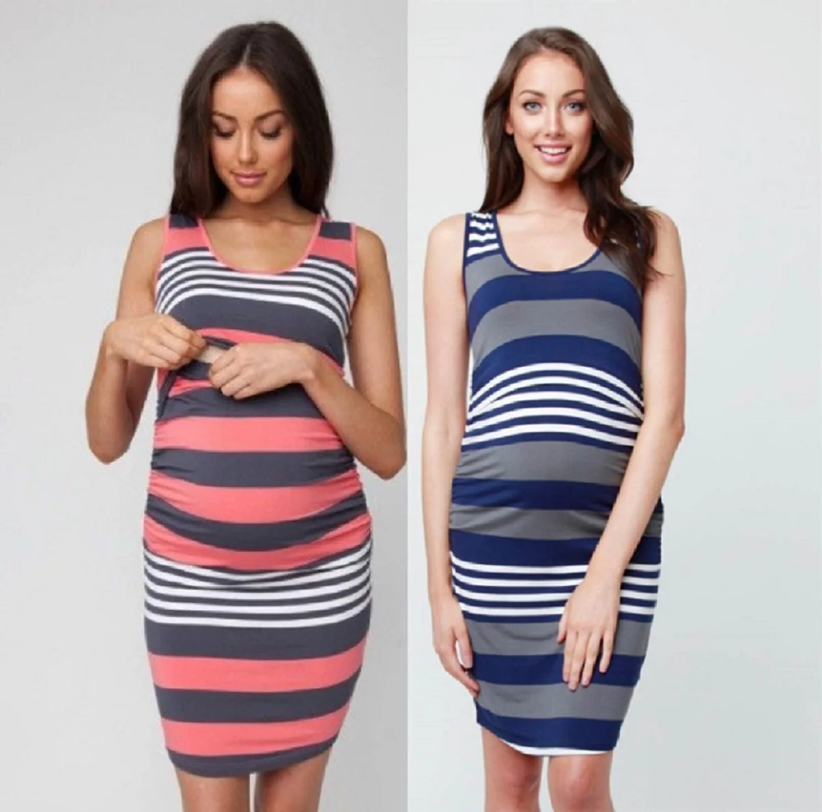 

Casual Striped Maternity Formal Dress Nursing Vestidos Skinny Pregnant Women Sleeveless Breastfeeding Dress Vestidos Plus Size