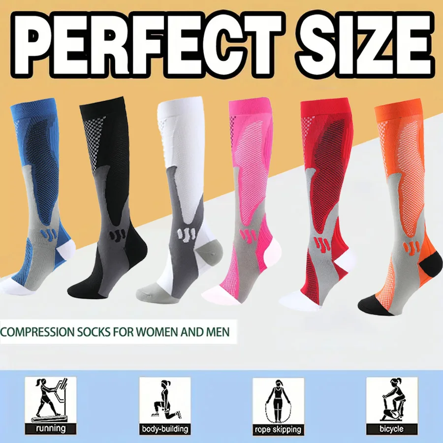 

6-парные компрессионные чулки для мужчин и женщин с поддержкой колена, предназначенные для работы, беременности и путешествий.