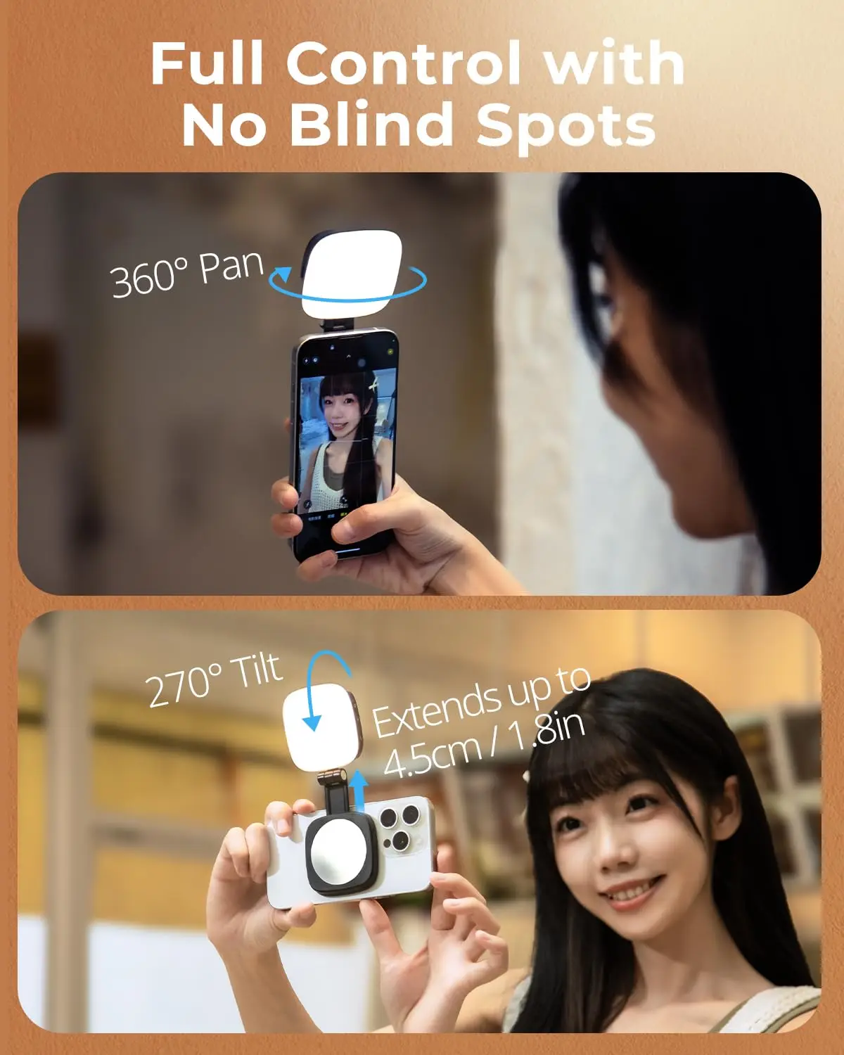 Luce magnetica per selfie SmallRig per iPhone, luce per telefono con specchio, attacco istantaneo per MagSafe, per selfie, videoconferenze