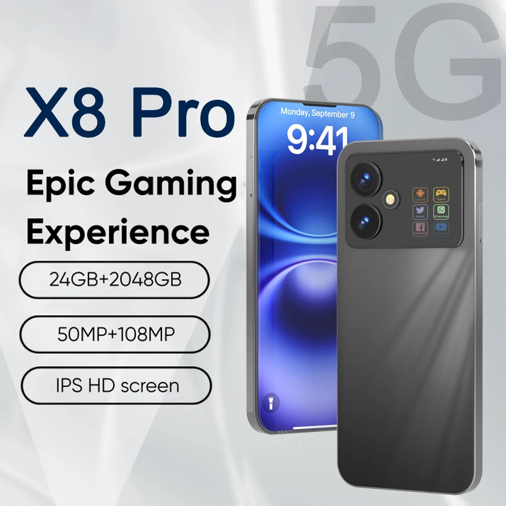 2025 plus récent smartphone X8 Pro 5G 16 Go + 1 To, Snapdragon 8 Gen 3, 7000 mAh 50 MP + 108 MP Android 14 version mondiale (double SIM)
