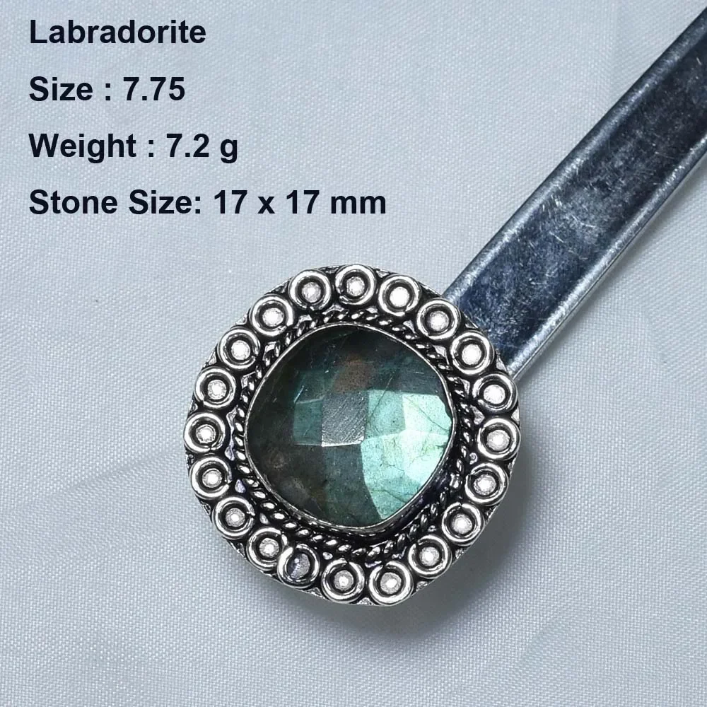 Genuine Blue Topaz Labradorite Kyanite Sapphire Dentrite Opal  Ring , Size: 7.75