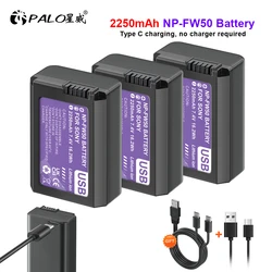 Batteria PALO NP-FW50 NP FW50 con ingresso di ricarica di tipo C per Sony Alpha a6500 a6300 a6000 a5000 a3000 NEX-3 A7 A7M2 A7R 7SM2 7M2