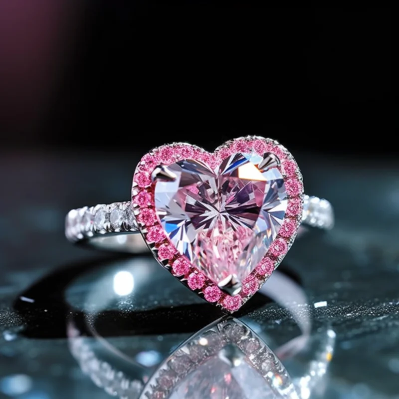 

SGARIT Fashion Jewelry 3ct Moissanite 14K White Gold Halo Ring Classic Heart Cut Pink Diamond Woman Engagement Ring