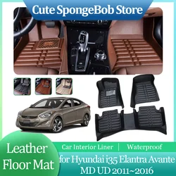 Car Leather Floor Mat for Hyundai i35 Elantra Avante MD UD 2011~2016 Foot Interior Liner Waterproof Carpet Custom Accessories