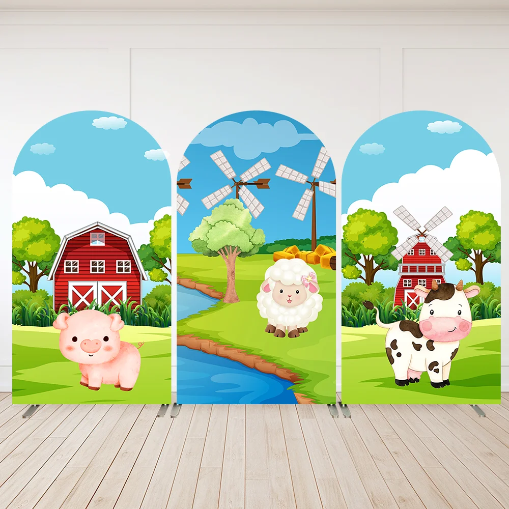 

Farm Birthday Decoration Party Banner Supplies Arch Backdrop Cover Red Barn Cartoon Animals Newborn Baby Shower Arched Wall