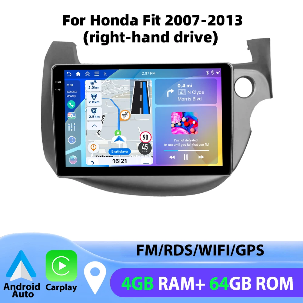 Podofo For Honda Fit 2007-2013 4GB+64GB Car Radio Wireless Carplay Android Auto Multimedia Video Player Mirror Link 10 Inch GPS image 3