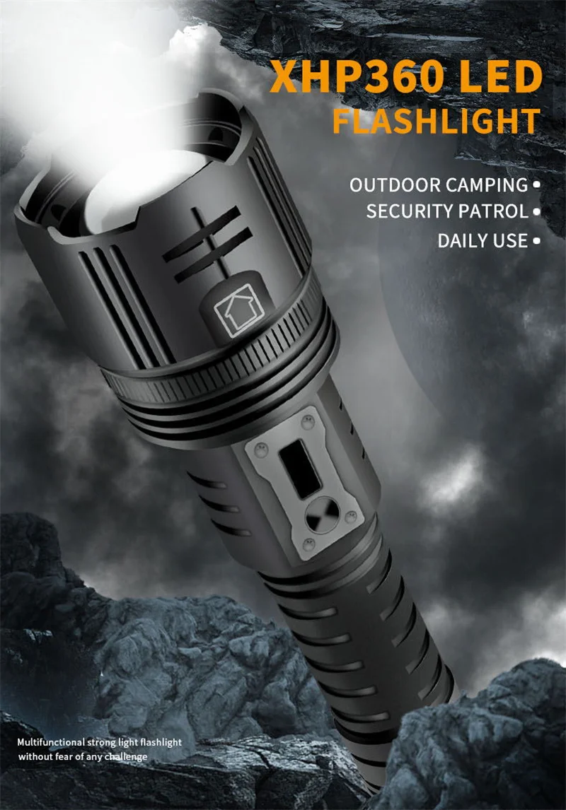 36Cores XHP360 High Powerful Flashlight 26650 USB Rechargeable Flash Light Zoomable Tactical Torch LED flashlights Lantern