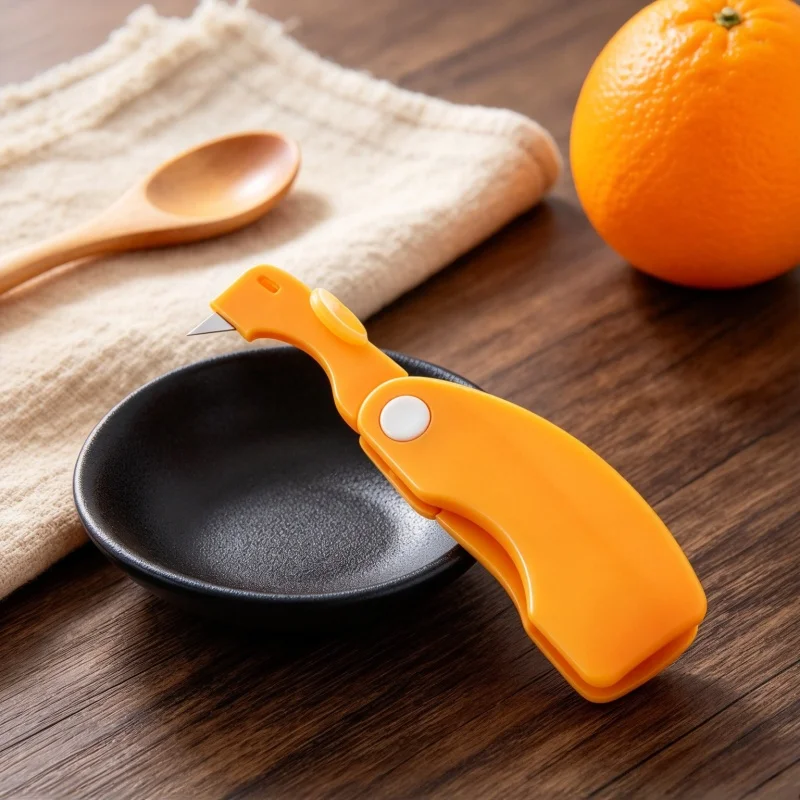 Multifunctional citrus shell-opening and peel-slicing knife, suitable for oranges, grapefruits, lemons. Portable fruit peeler.