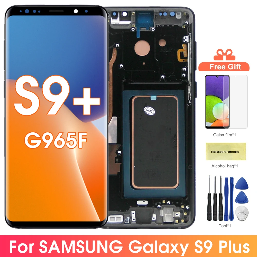 S9 Plus Super AMOLED Screen Assembly for Samsung Galaxy S9+ G965F G965F/DS Lcd Display Touch Screen with Frame Digitizer Parts