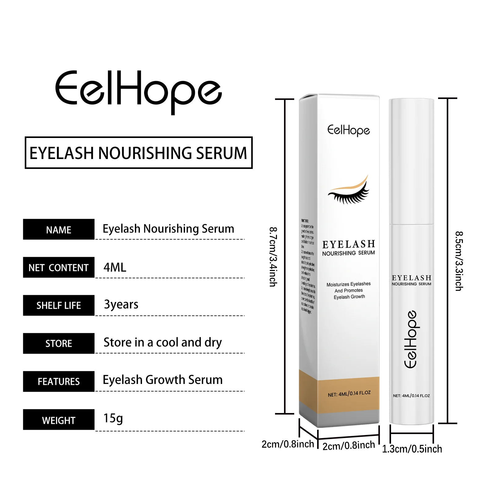 Eelhope 4 ml Wimpernwachstumsserum, schnelle Verbesserung der lockigen Wimpern, Augenbrauen, schnelle Verlängerung, Make-up-Verlängerung, Wimpern, nährt Serum